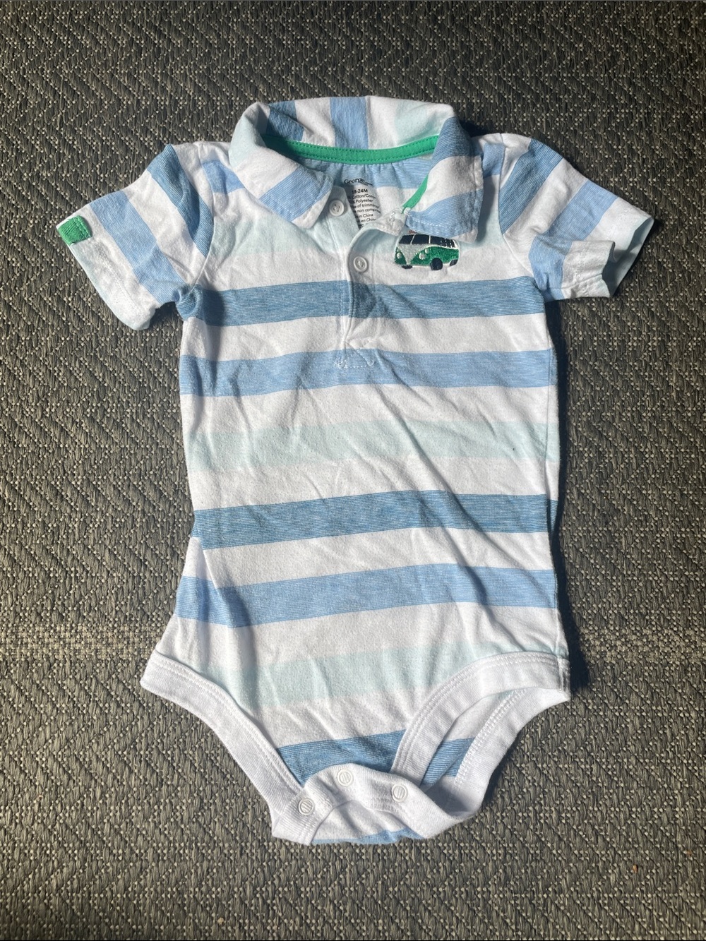 George Blue and White Striped Polo One-Piece Bodysuit with Green Van